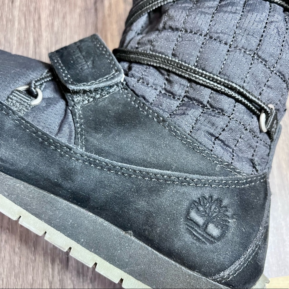 *🎉 HP 🎉Timberland | Black Leather Lace Up Fur Trim Mid-Calf Winter Boots S 7 - Picture 6 of 14